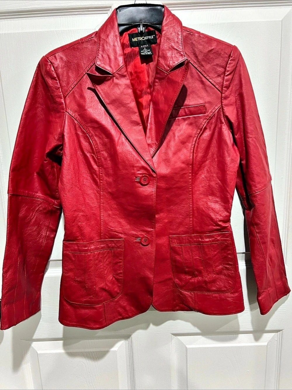 Metrostyle Red Leather Blazer Jacket Size 4